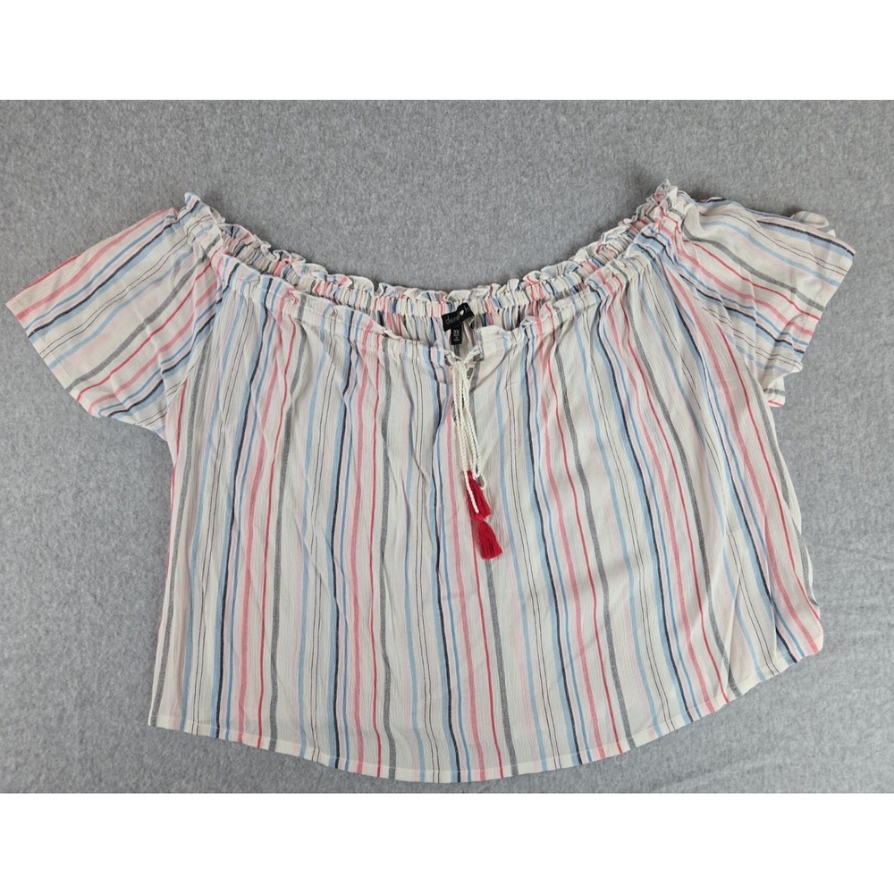 Derek Heart Women Size 3X Boho Short Sleeve Top Striped Linen Off Shoulder Shirt